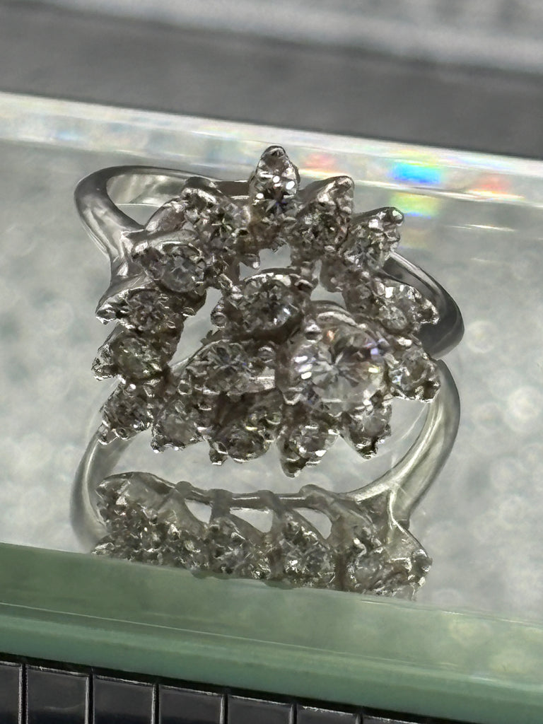 View nine of Ladies Elegant 14 Karat White Gold Diamond Floral Heart Ring