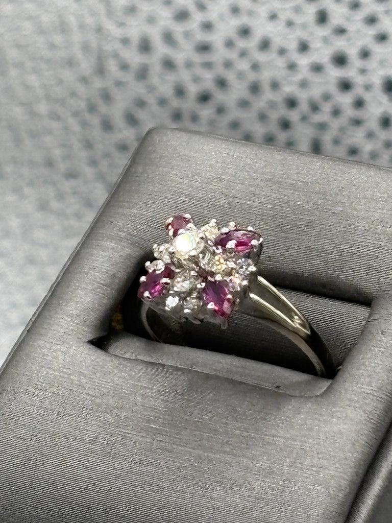 View two of Ladies 14 Karat White Gold Ruby & Diamond Starburst Ring