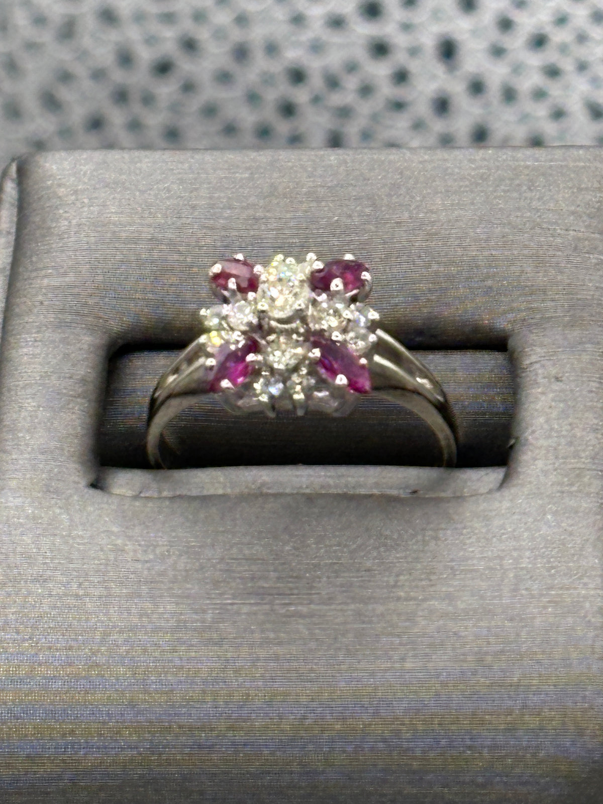 View three of Ladies 14 Karat White Gold Ruby & Diamond Starburst Ring