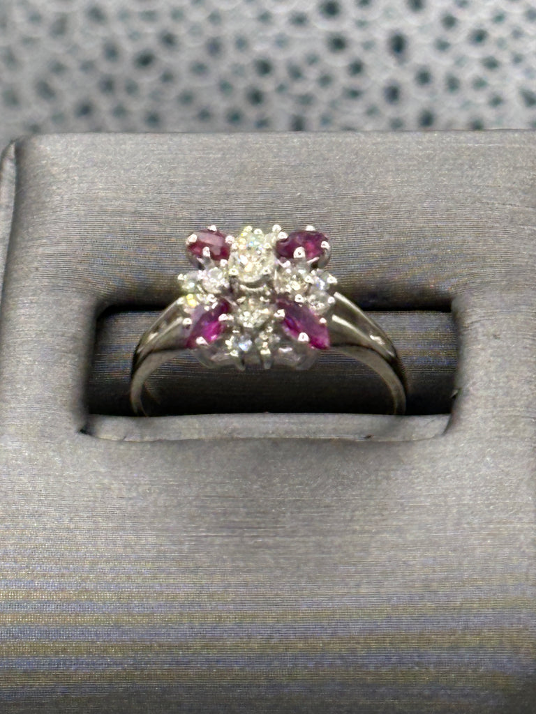 View three of Ladies 14 Karat White Gold Ruby & Diamond Starburst Ring