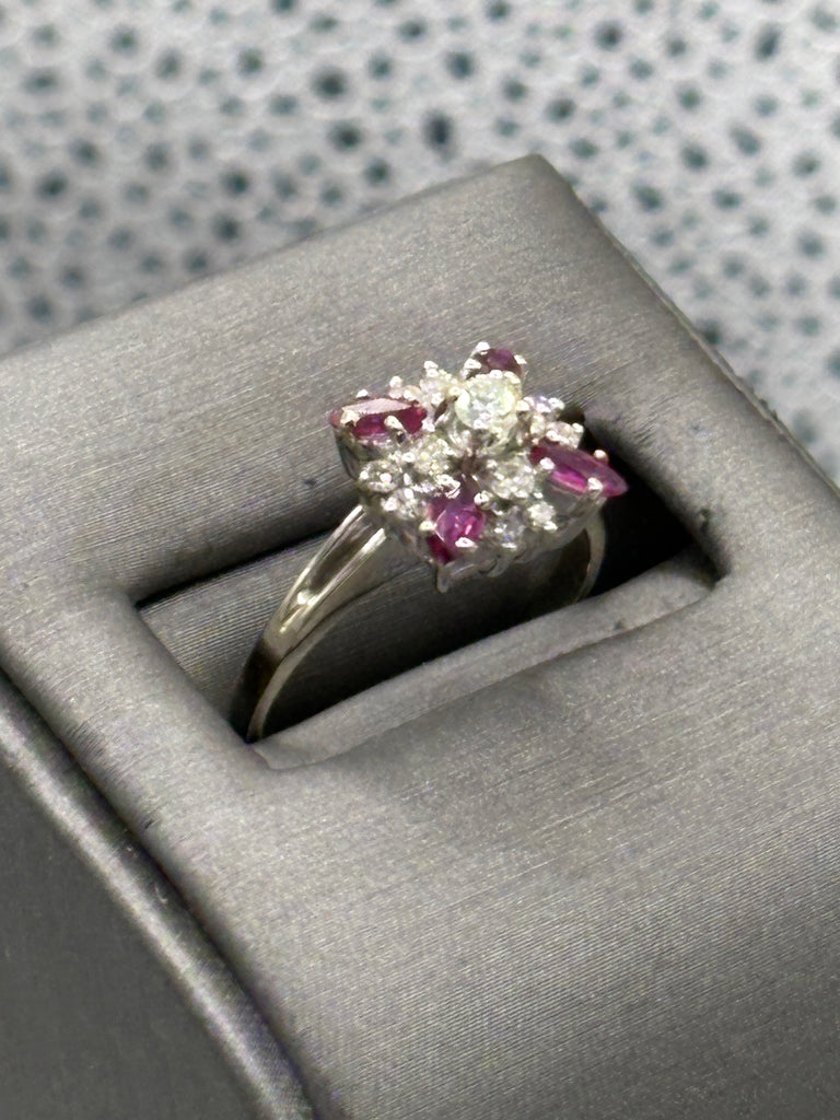 View four of Ladies 14 Karat White Gold Ruby & Diamond Starburst Ring