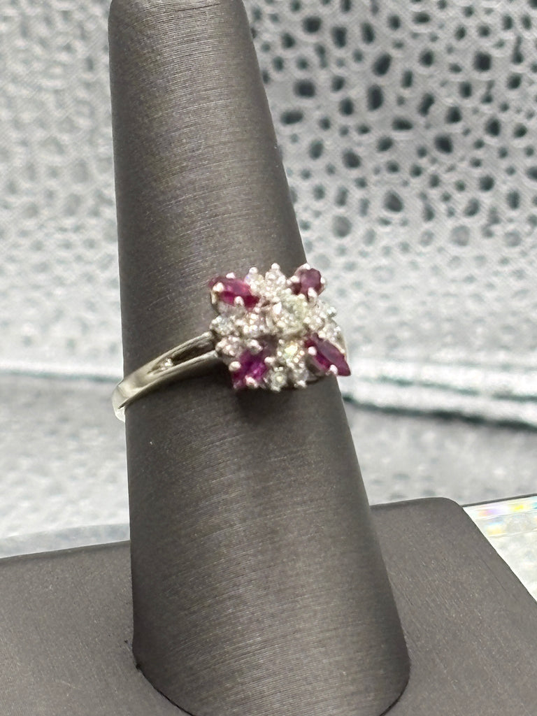 View five of Ladies 14 Karat White Gold Ruby & Diamond Starburst Ring