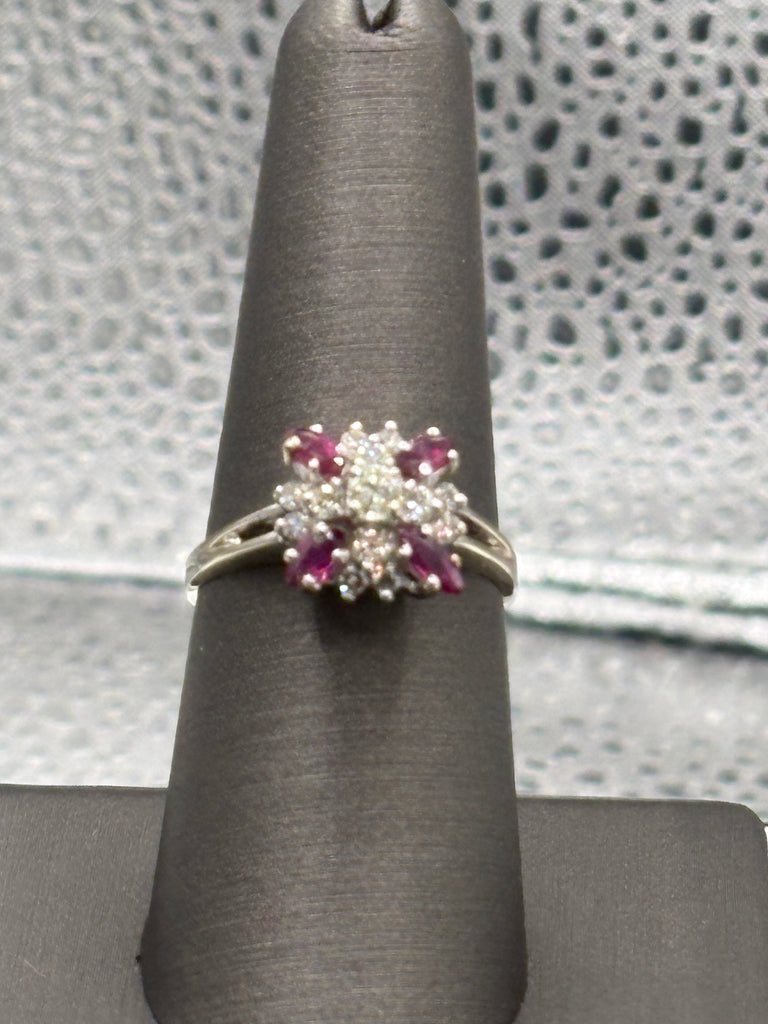 View six of Ladies 14 Karat White Gold Ruby & Diamond Starburst Ring