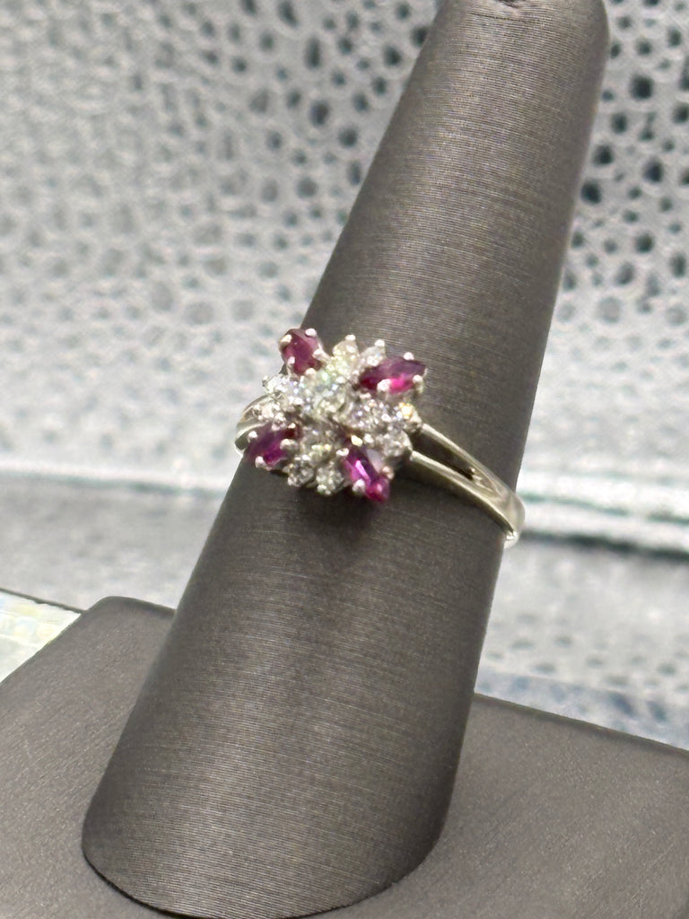 View seven of Ladies 14 Karat White Gold Ruby & Diamond Starburst Ring