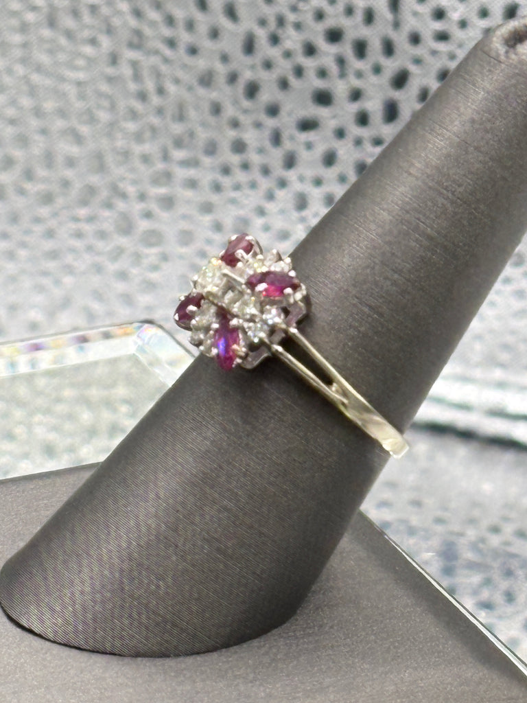 View eight of Ladies 14 Karat White Gold Ruby & Diamond Starburst Ring