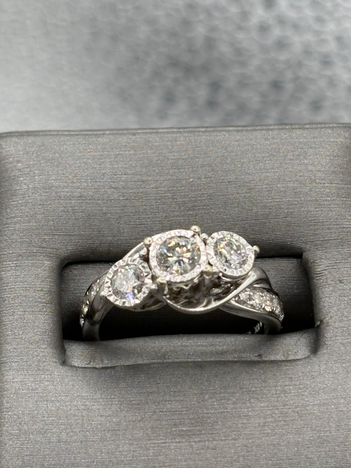 View one of Ladies Fabulous 14 Karat White Gold Diamond Bi-Pass Ring