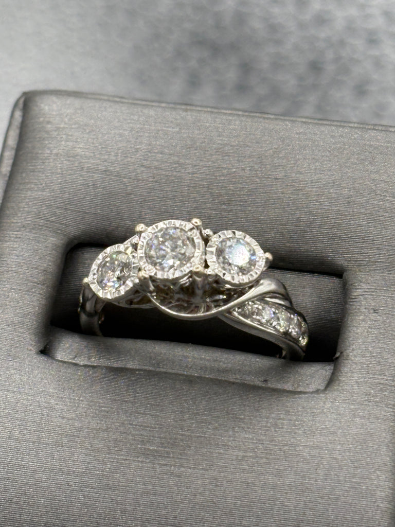 Ladies Fabulous 14 Karat White Gold Diamond Bi-Pass Ring