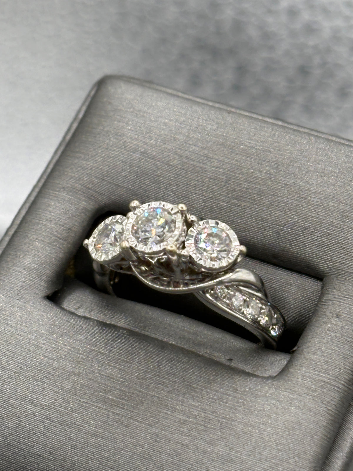 View three of Ladies Fabulous 14 Karat White Gold Diamond Bi-Pass Ring