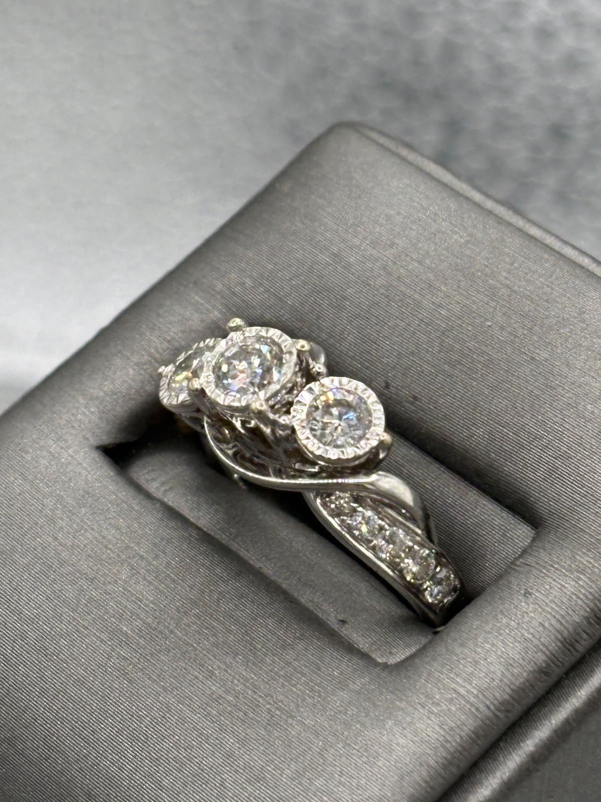 View four of Ladies Fabulous 14 Karat White Gold Diamond Bi-Pass Ring