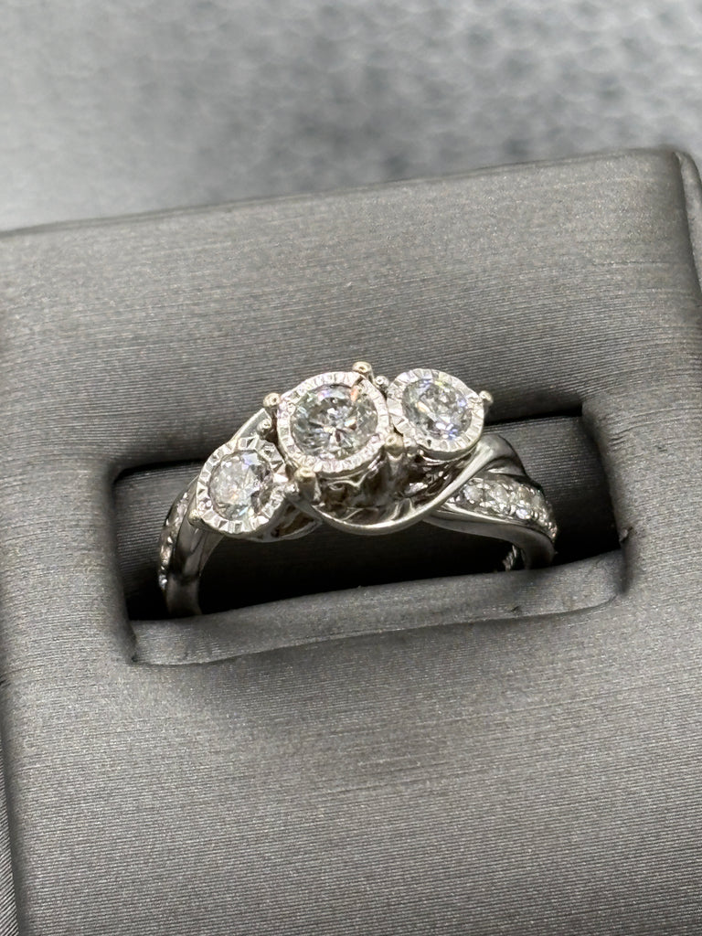 View five of Ladies Fabulous 14 Karat White Gold Diamond Bi-Pass Ring