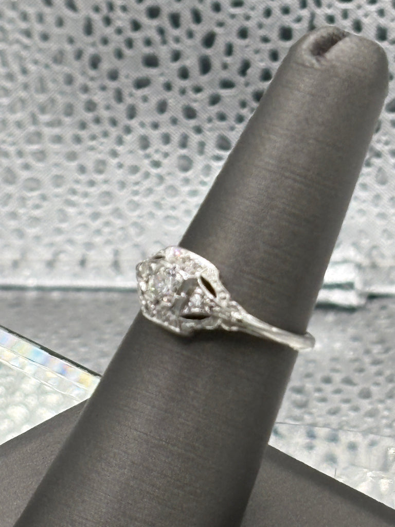 View six of Antique Ladies Platinum Diamond Filagre Ring