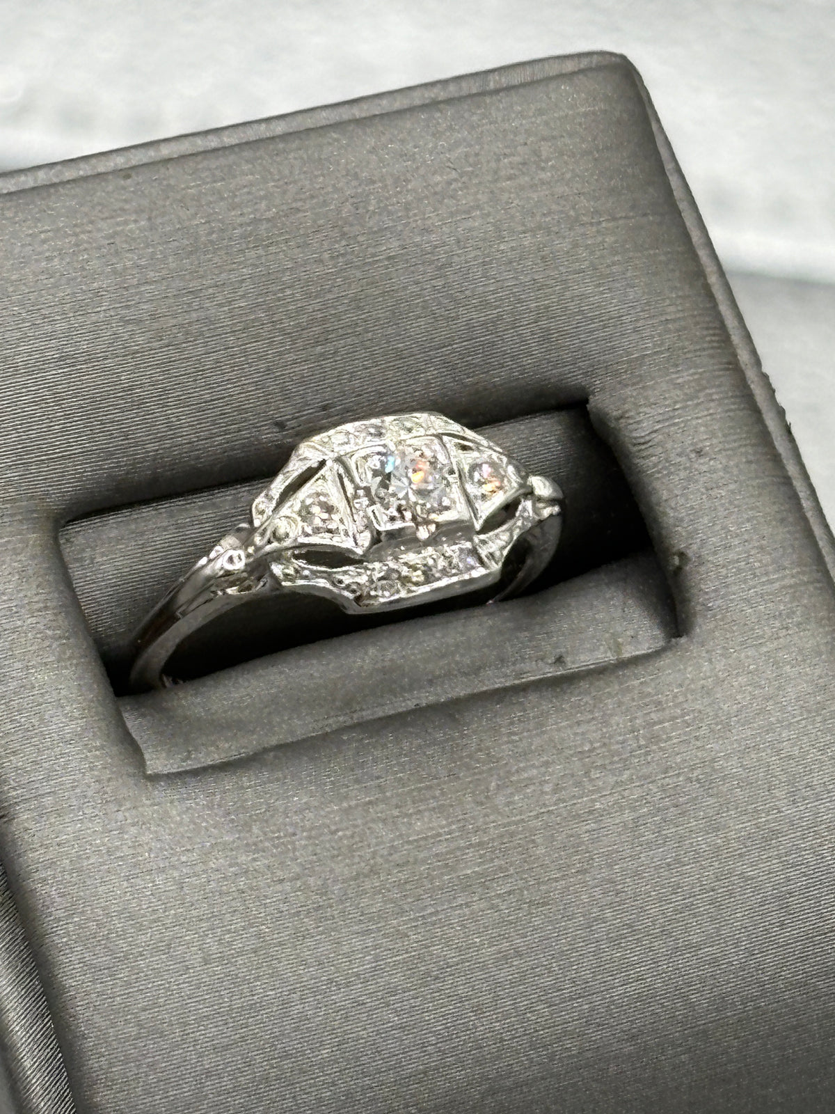View seven of Antique Ladies Platinum Diamond Filagre Ring