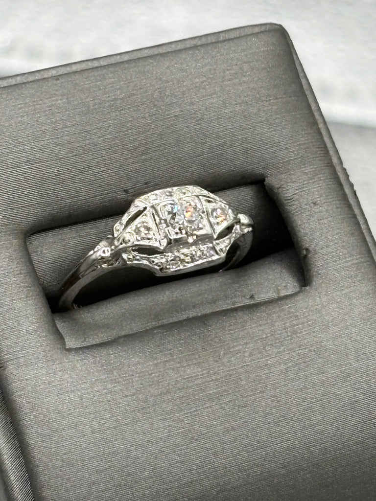 View seven of Antique Ladies Platinum Diamond Filagre Ring