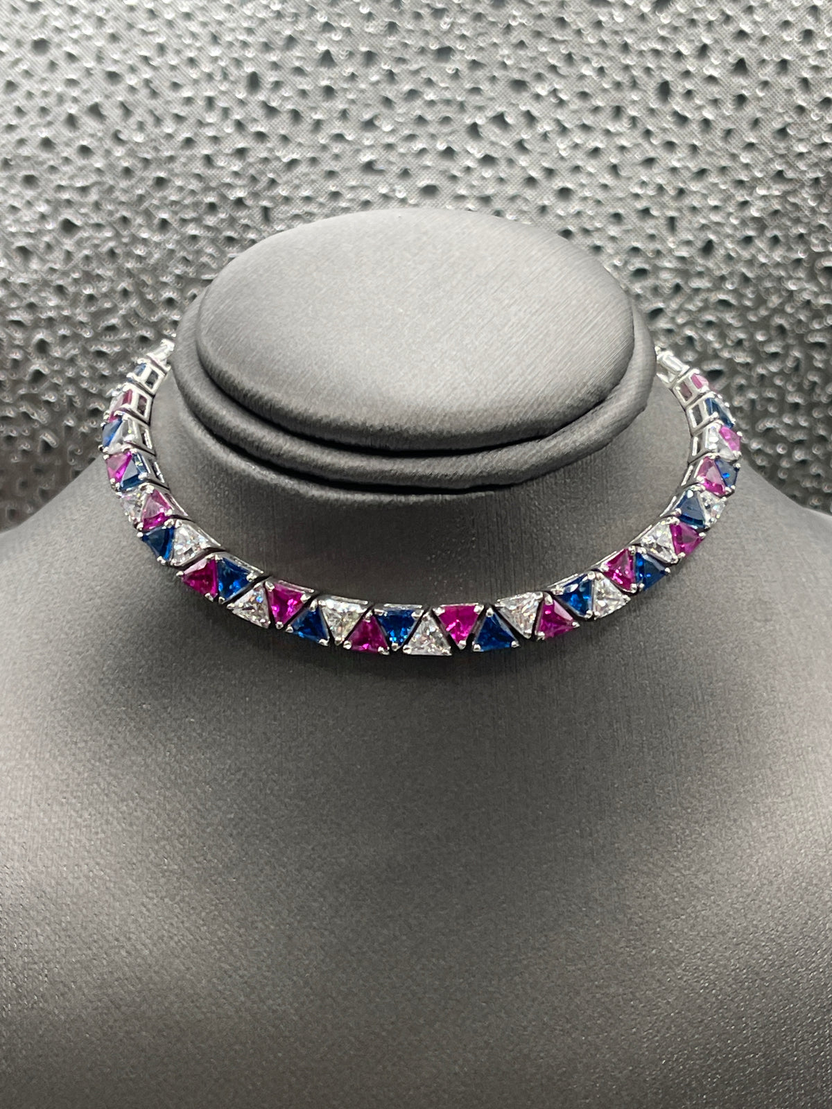 Ladies Sterling Silver Bracelet with Red, White and Blue CZ Stones