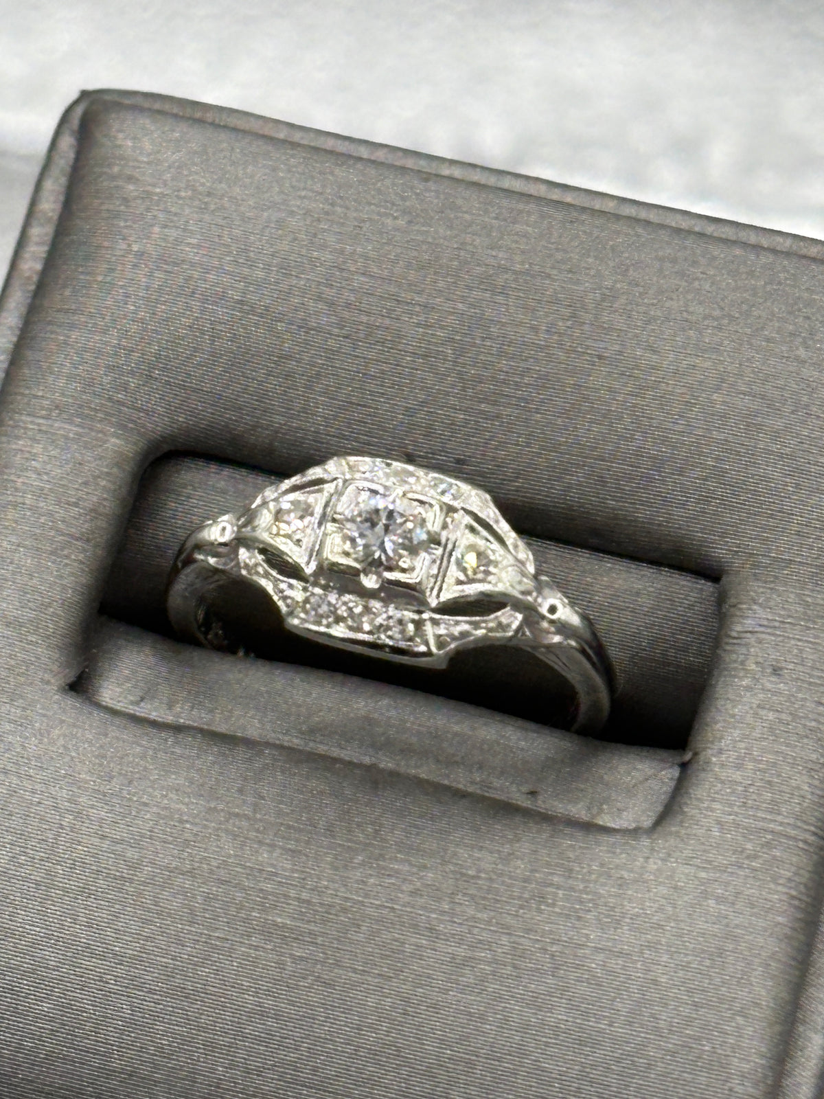 View nine of Antique Ladies Platinum Diamond Filagre Ring