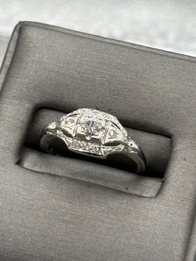 View nine of Antique Ladies Platinum Diamond Filagre Ring