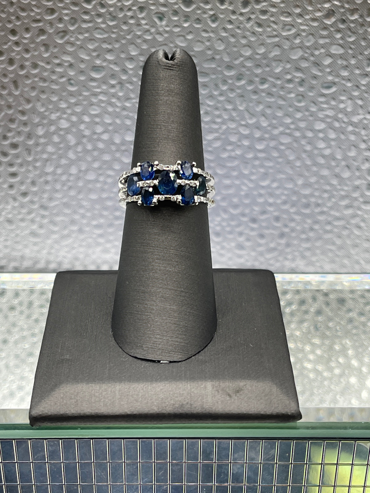 Ladies 14 Karat White Gold Diamond and Sapphire Cocktail Ring