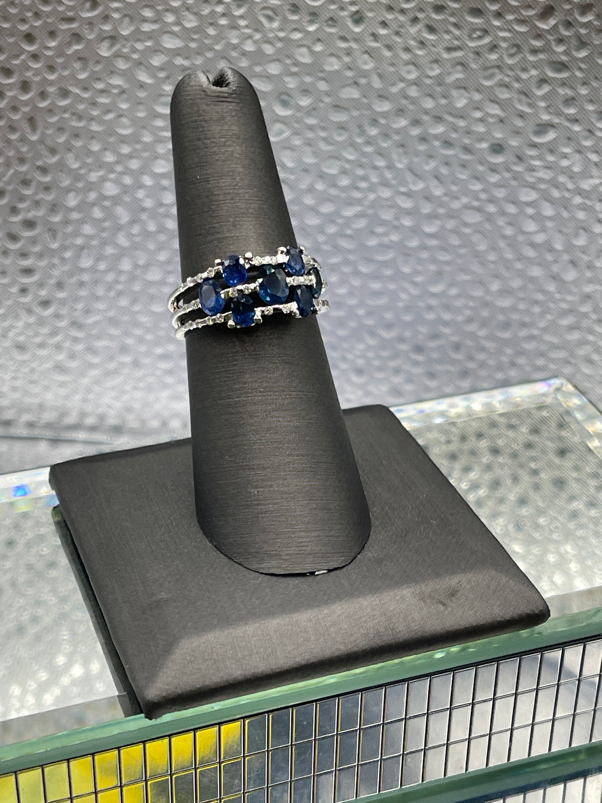 Ladies 14 Karat White Gold Diamond and Sapphire Cocktail Ring