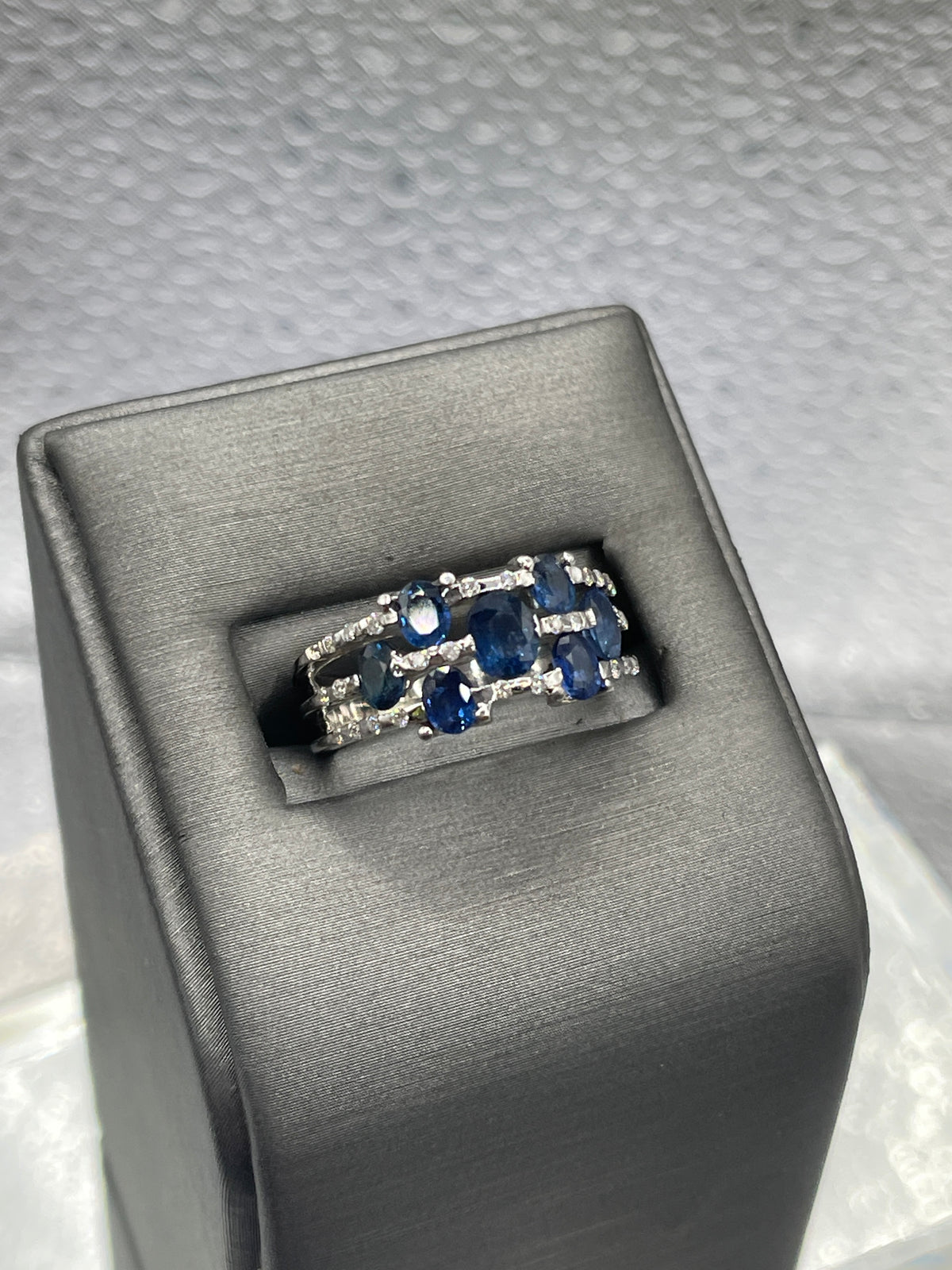 Ladies 14 Karat White Gold Diamond and Sapphire Cocktail Ring