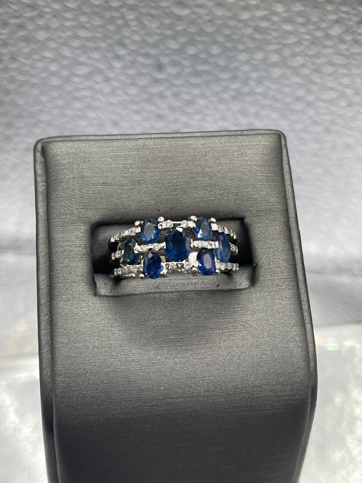 Ladies 14 Karat White Gold Diamond and Sapphire Cocktail Ring