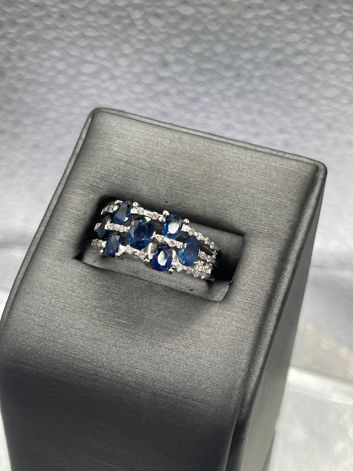 Ladies 14 Karat White Gold Diamond and Sapphire Cocktail Ring