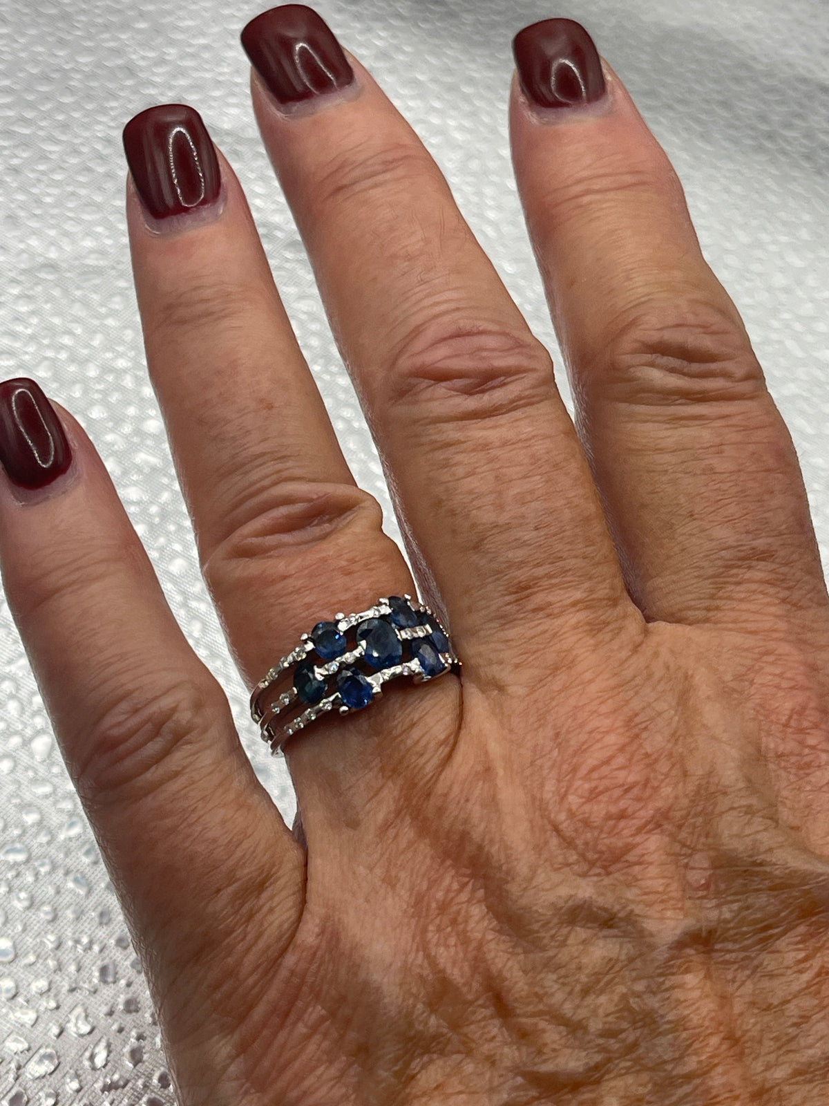 Ladies 14 Karat White Gold Diamond and Sapphire Cocktail Ring