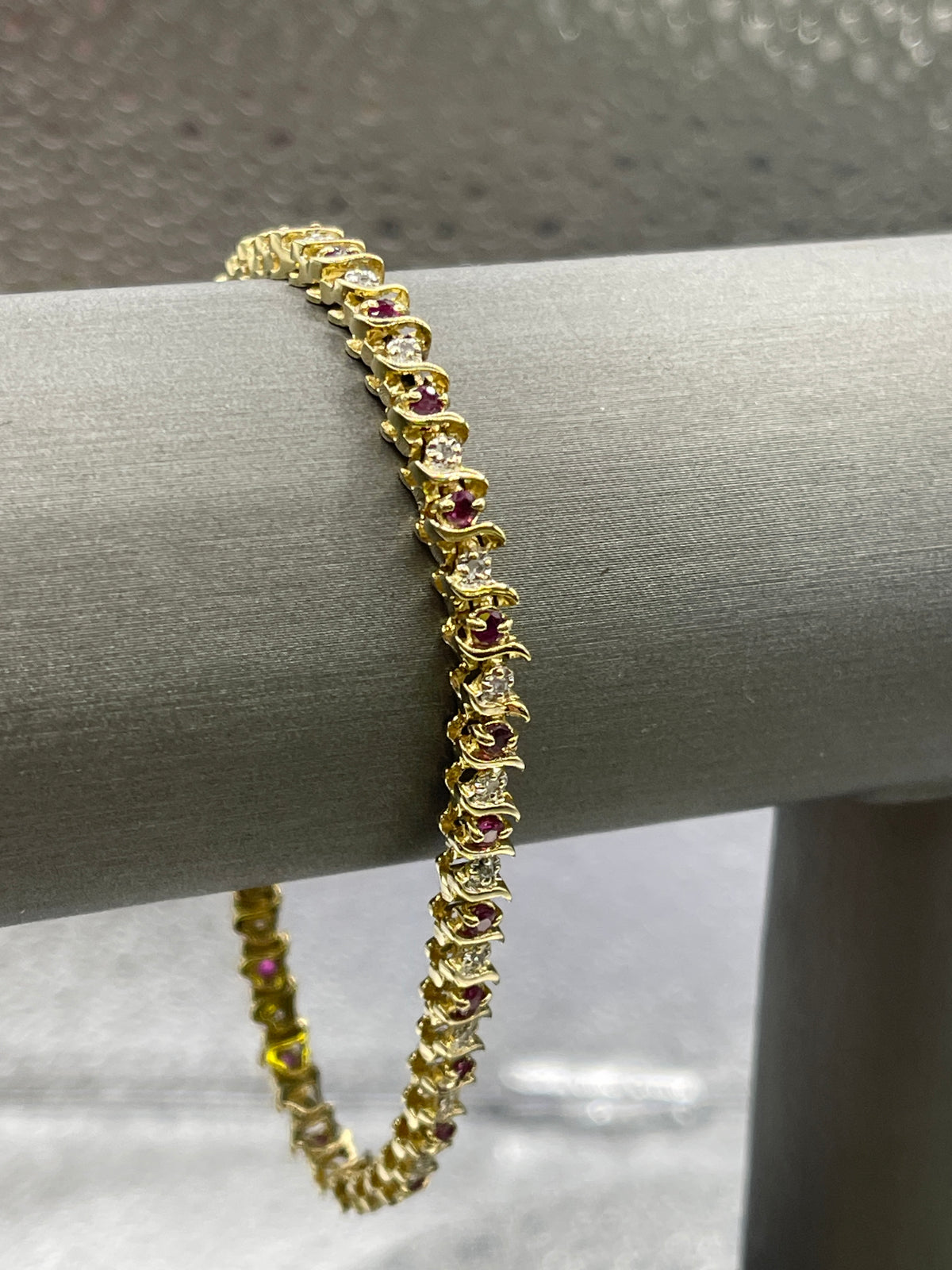 Ladies 14 Karat  Yellow Gold  Diamond and Ruby Tennis Bracelet