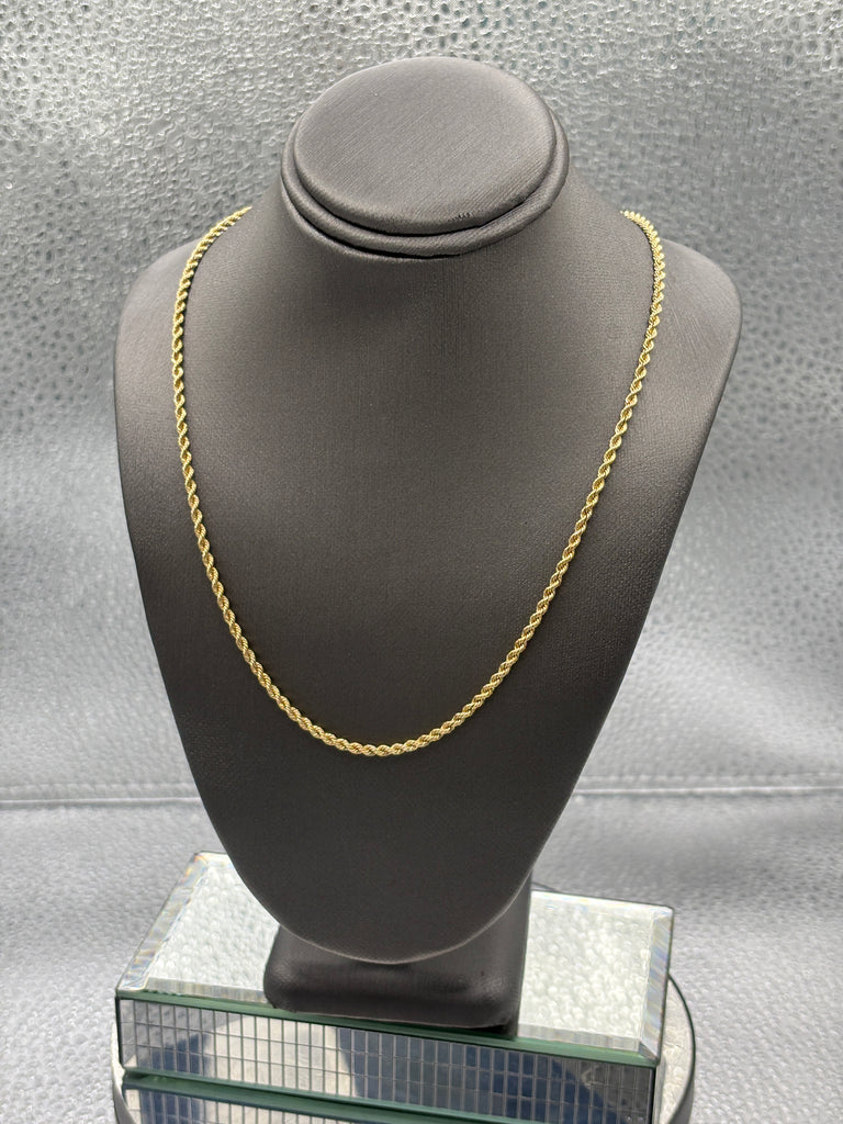 Ladies 14 Karat Yellow Gold Solid Diamond-Cut Rope Chain