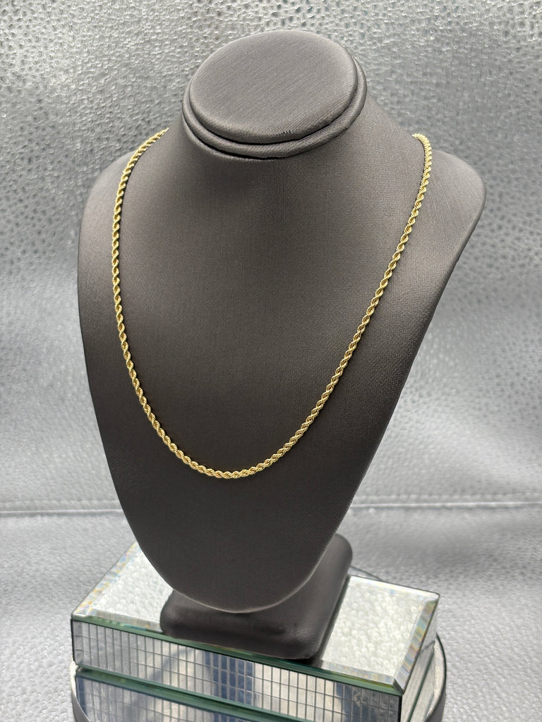 Ladies 14 Karat Yellow Gold Solid Diamond-Cut Rope Chain