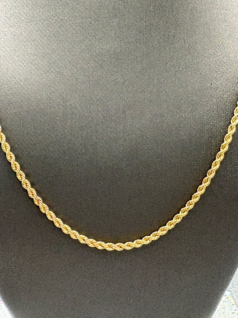 Ladies 14 Karat Yellow Gold Solid Diamond-Cut Rope Chain
