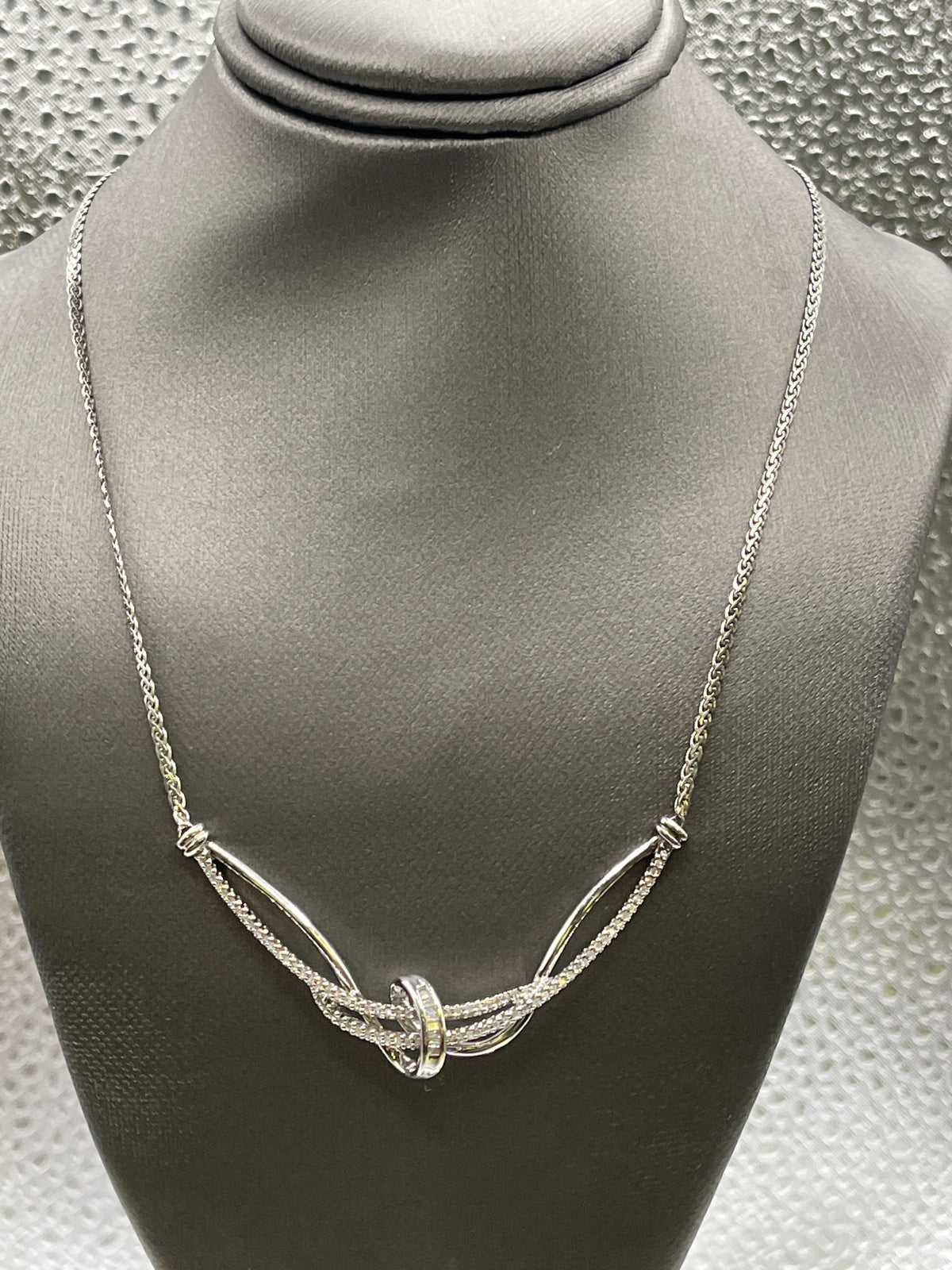 Ladies Sterling Silver Love Knot Stone Design Necklace