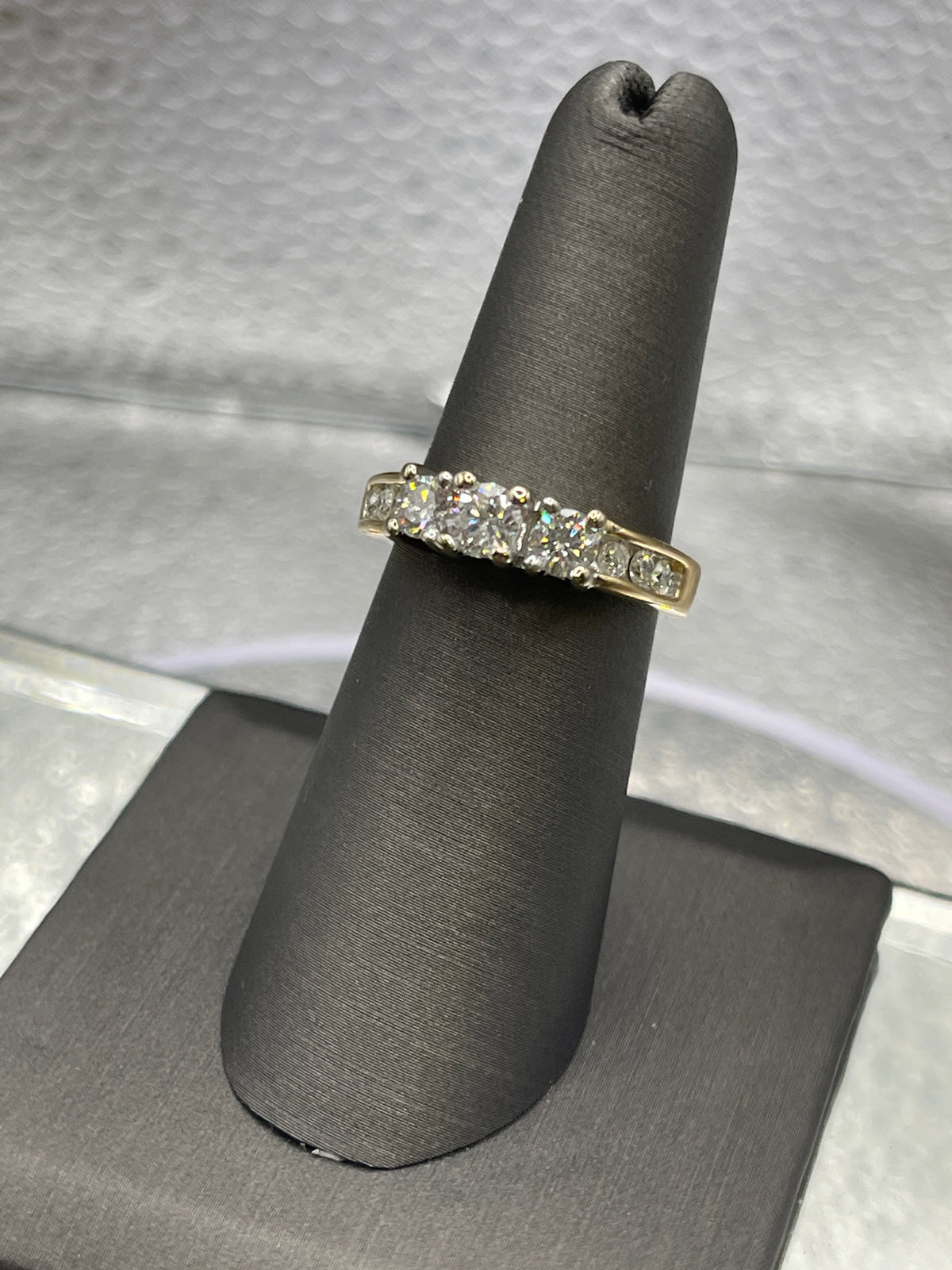 A Magnificent Ladies 14 Karat Yellow Gold 3 Diamond Ring