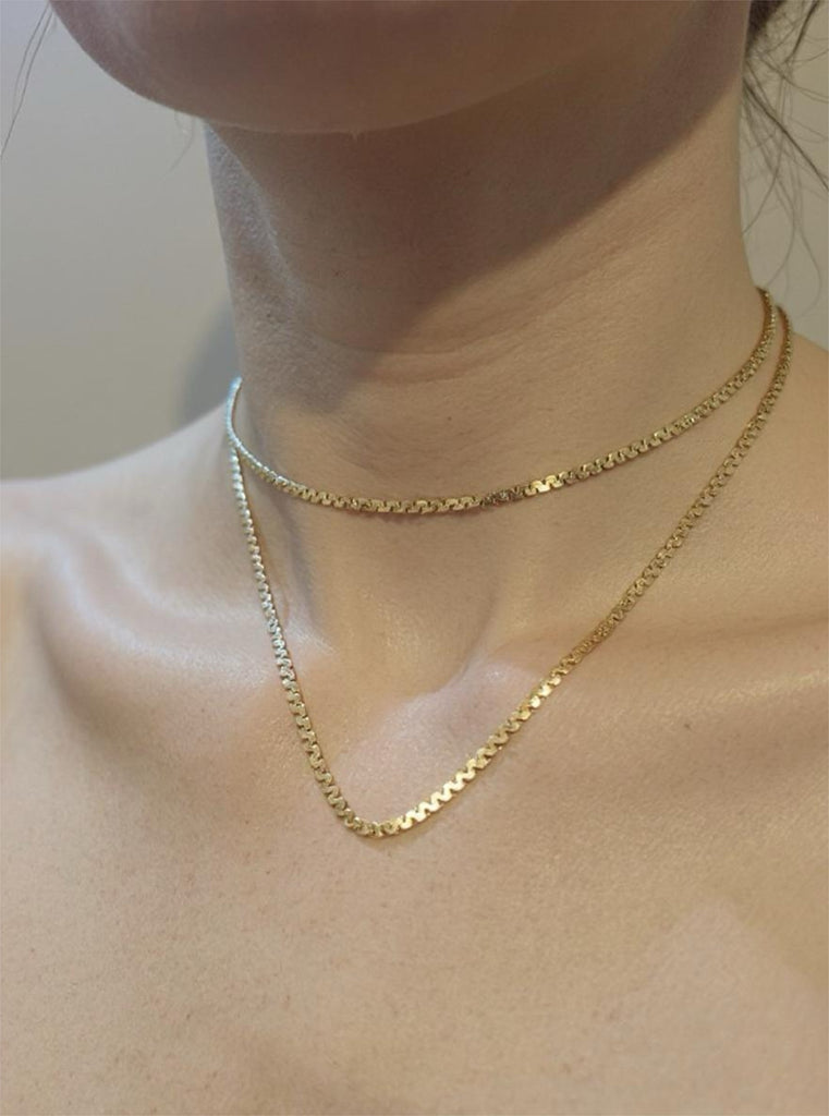 Ladies/Gents 14 Karat Yellow Gold Zig Zag Box Chain