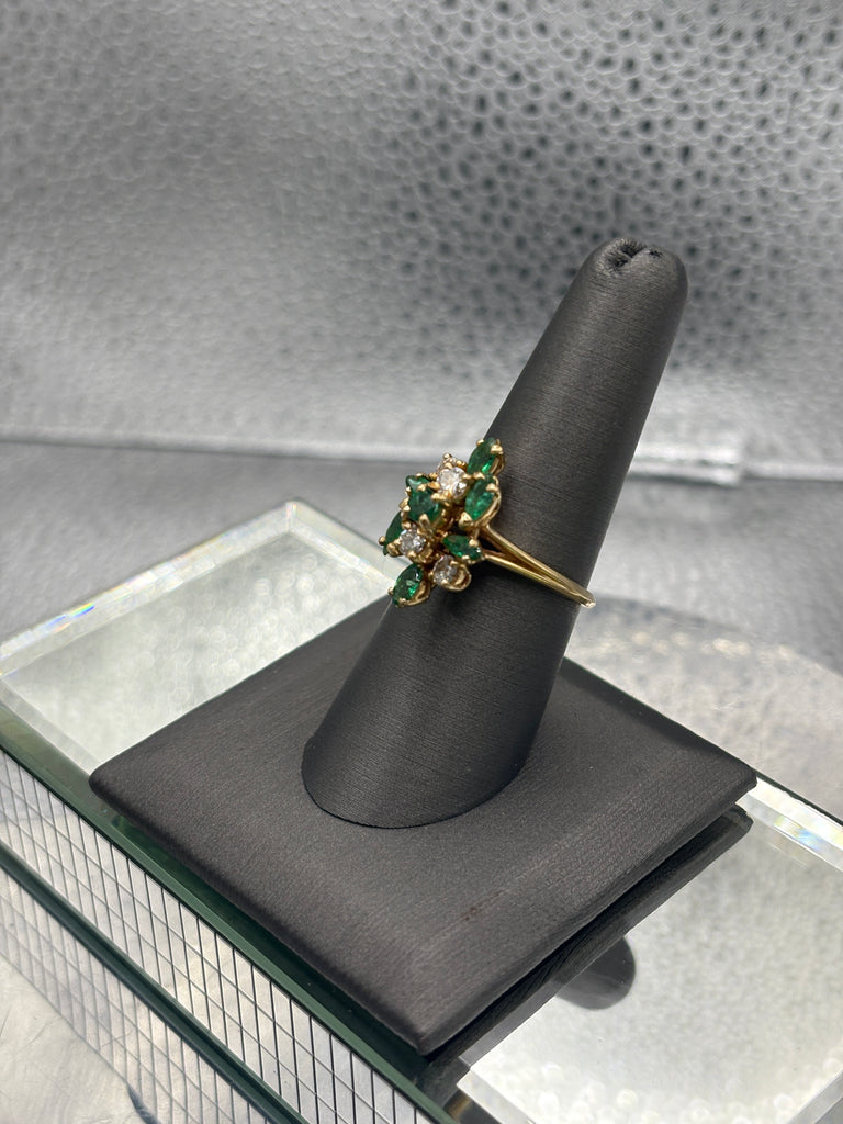 Ladies 14 Karat Yellow Gold Emerald & Diamond Cocktail Ring