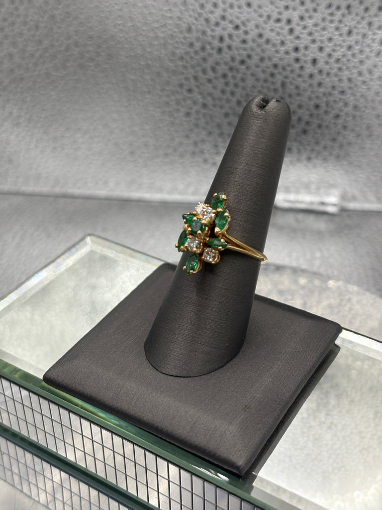 Ladies 14 Karat Yellow Gold Emerald & Diamond Cocktail Ring
