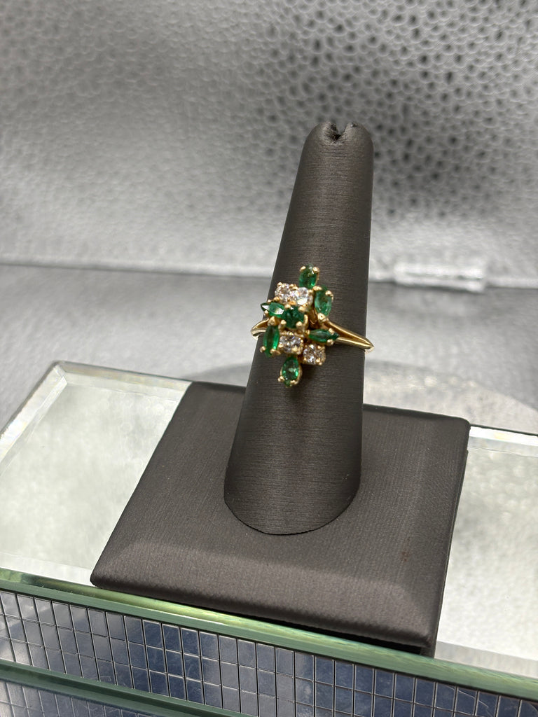 Ladies 14 Karat Yellow Gold Emerald & Diamond Cocktail Ring