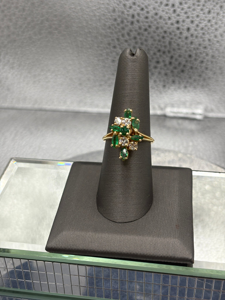Ladies 14 Karat Yellow Gold Emerald & Diamond Cocktail Ring