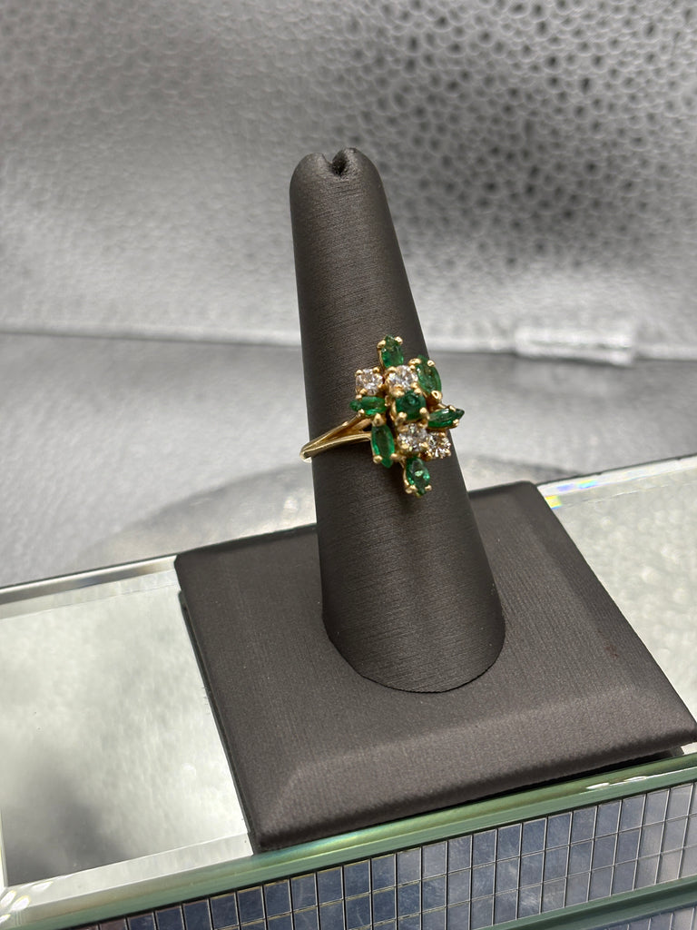 Ladies 14 Karat Yellow Gold Emerald & Diamond Cocktail Ring