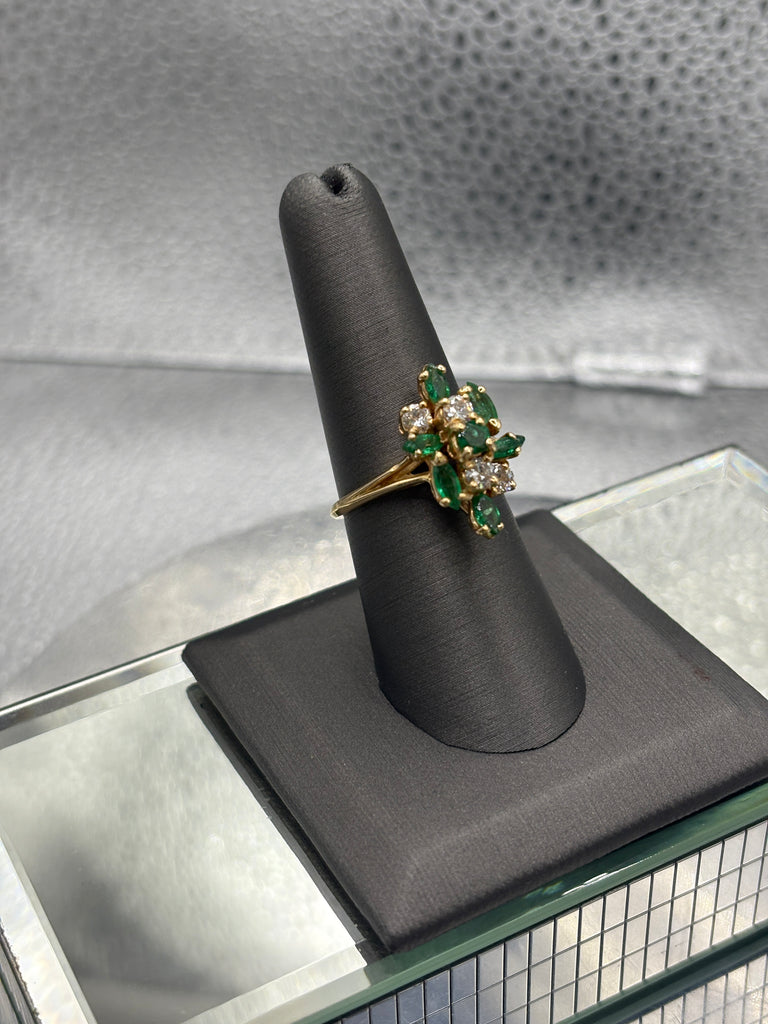 Ladies 14 Karat Yellow Gold Emerald & Diamond Cocktail Ring