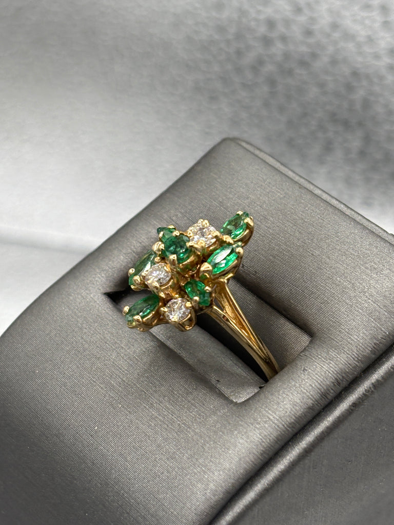 Ladies 14 Karat Yellow Gold Emerald & Diamond Cocktail Ring