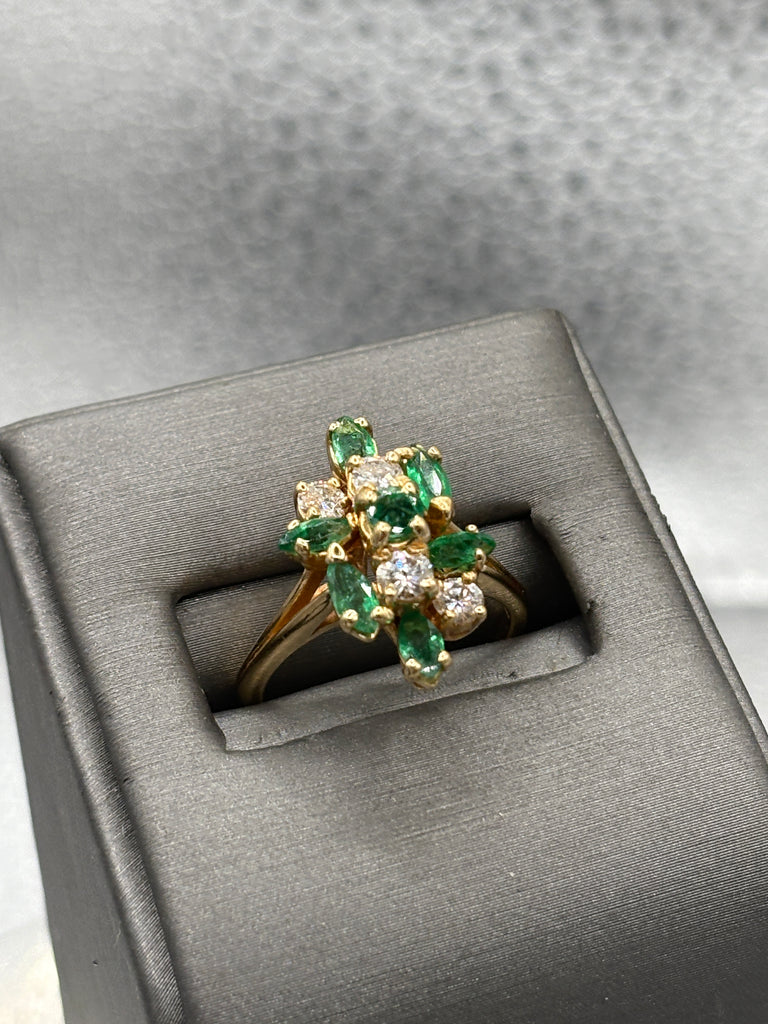 Ladies 14 Karat Yellow Gold Emerald & Diamond Cocktail Ring