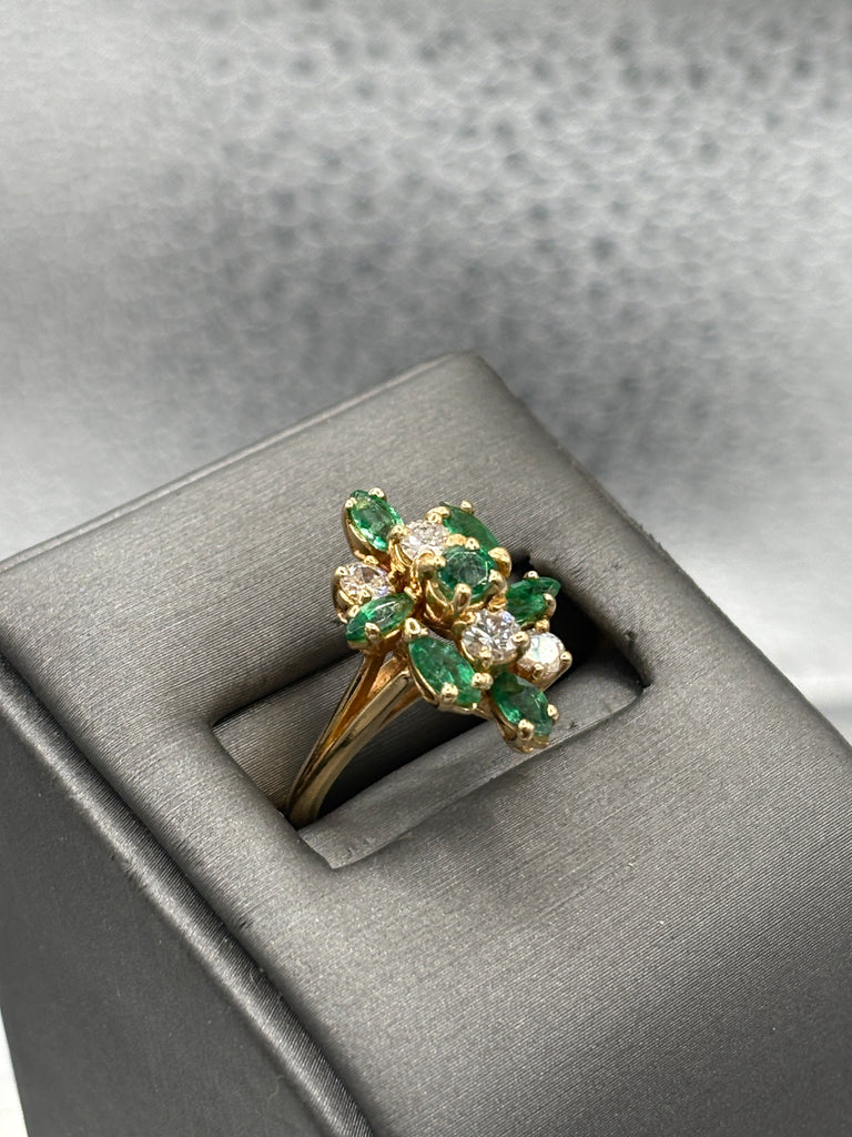 Ladies 14 Karat Yellow Gold Emerald & Diamond Cocktail Ring