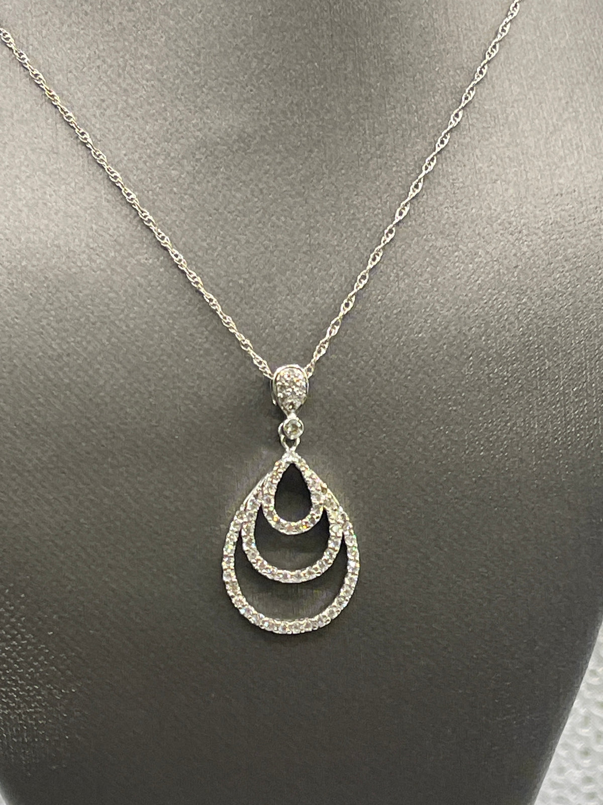 14 Karat White Gold Triple Teardrop Diamond Halo Necklace