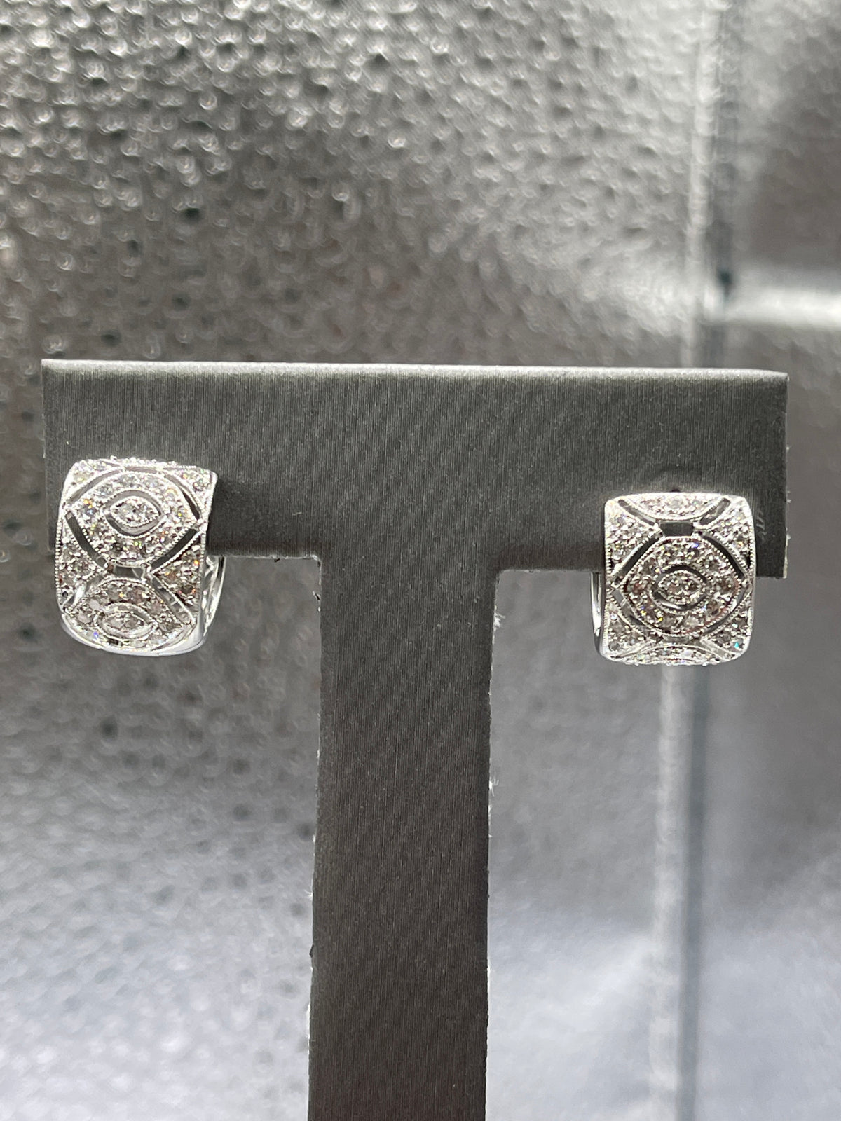 14 Karat White Gold Diamond Filigree Cuff Earrings