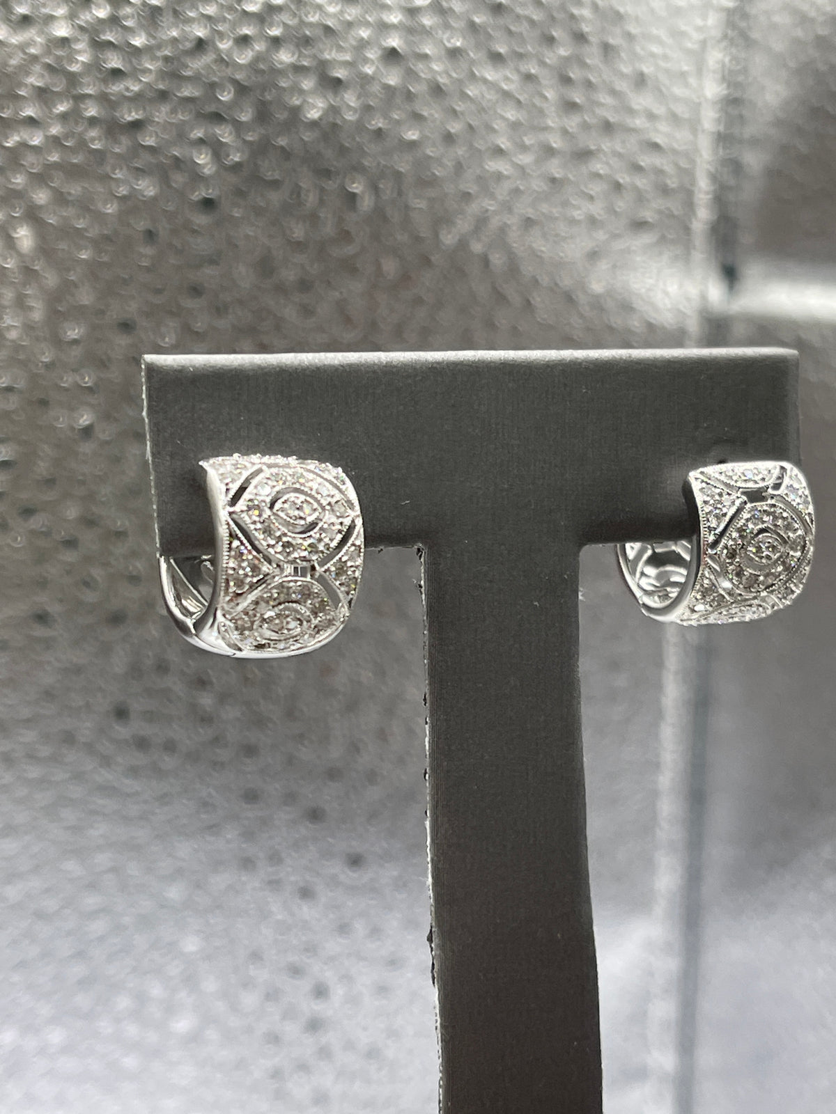 14 Karat White Gold Diamond Filigree Cuff Earrings