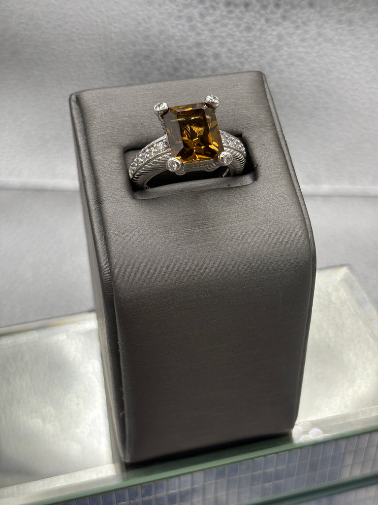 Ladies Vintage Judith Ripka Sterling Silver Emerald Cut Citrine Ring