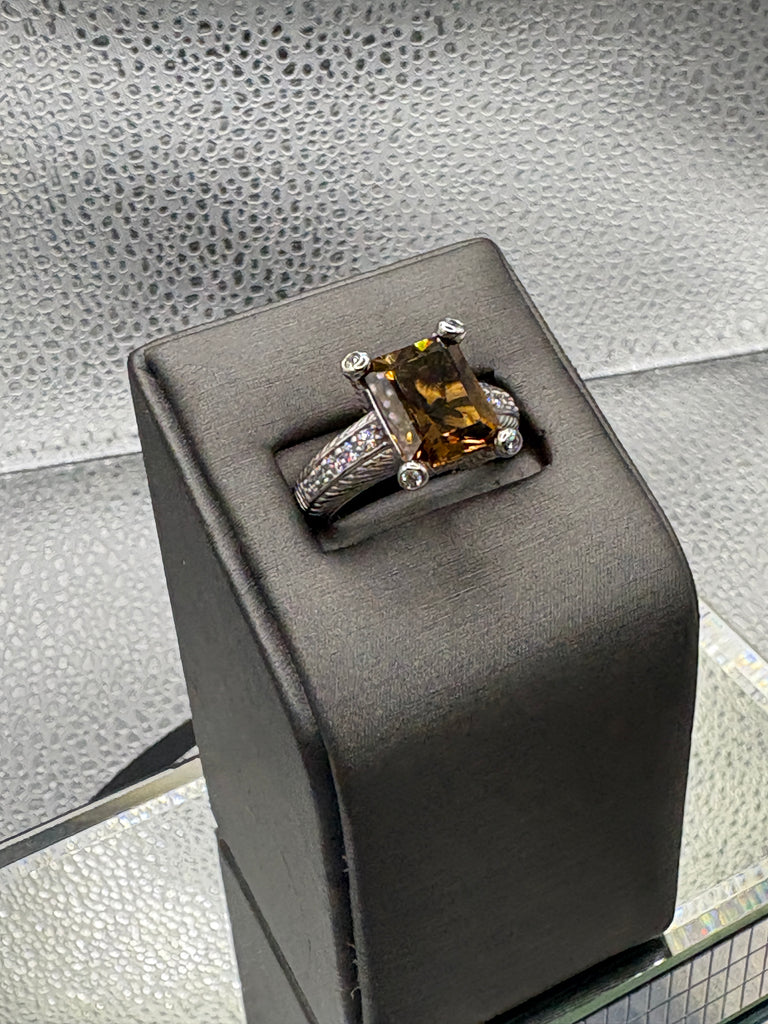 Ladies Vintage Judith Ripka Sterling Silver Emerald Cut Citrine Ring