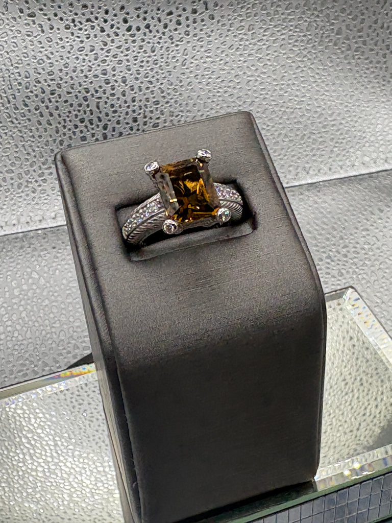 Ladies Vintage Judith Ripka Sterling Silver Emerald Cut Citrine Ring