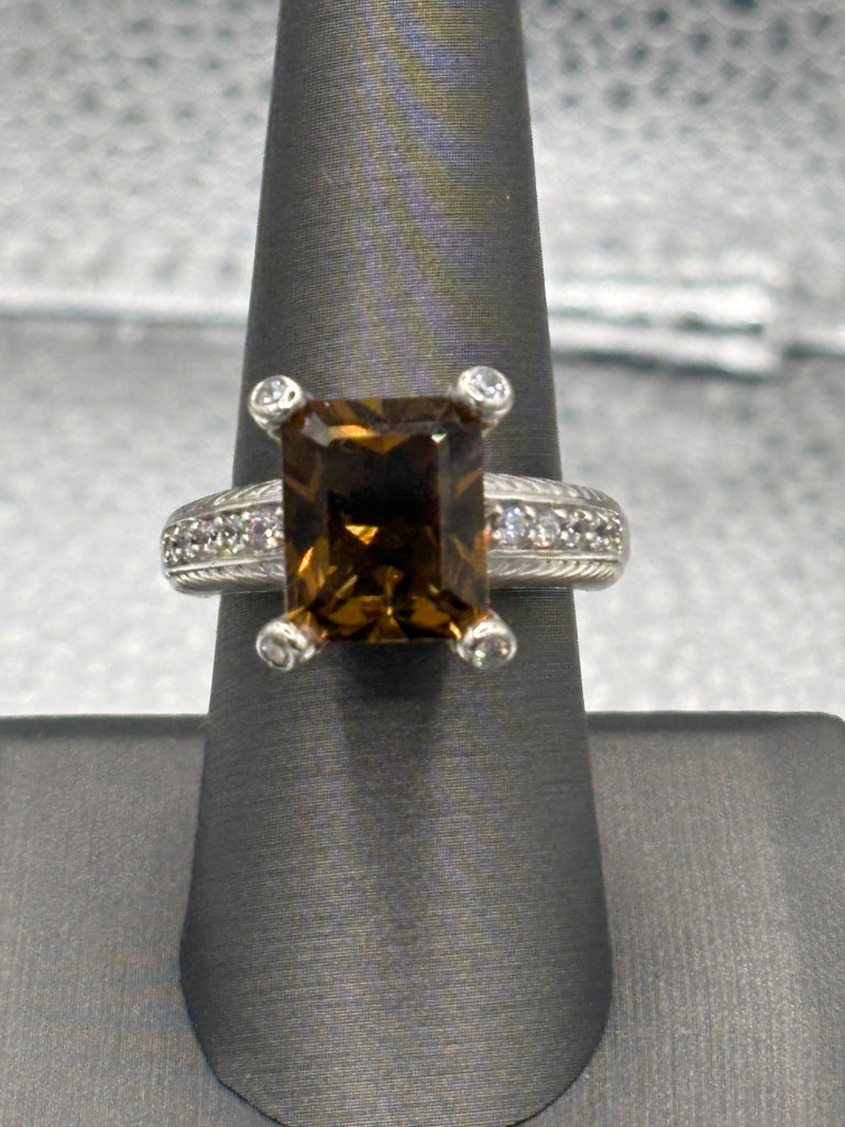 Ladies Vintage Judith Ripka Sterling Silver Emerald Cut Citrine Ring