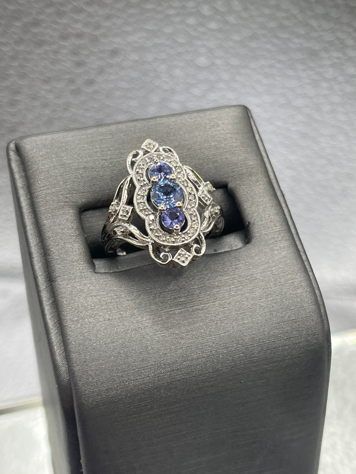 View two of Ladies 14 Karat White Gold Diamond and Sapphire Ring